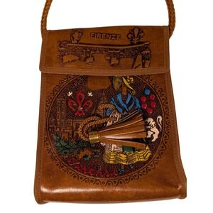 Vintage Firenze Leather Purse Italy Embossed Hand Painted and Tooled Design Read